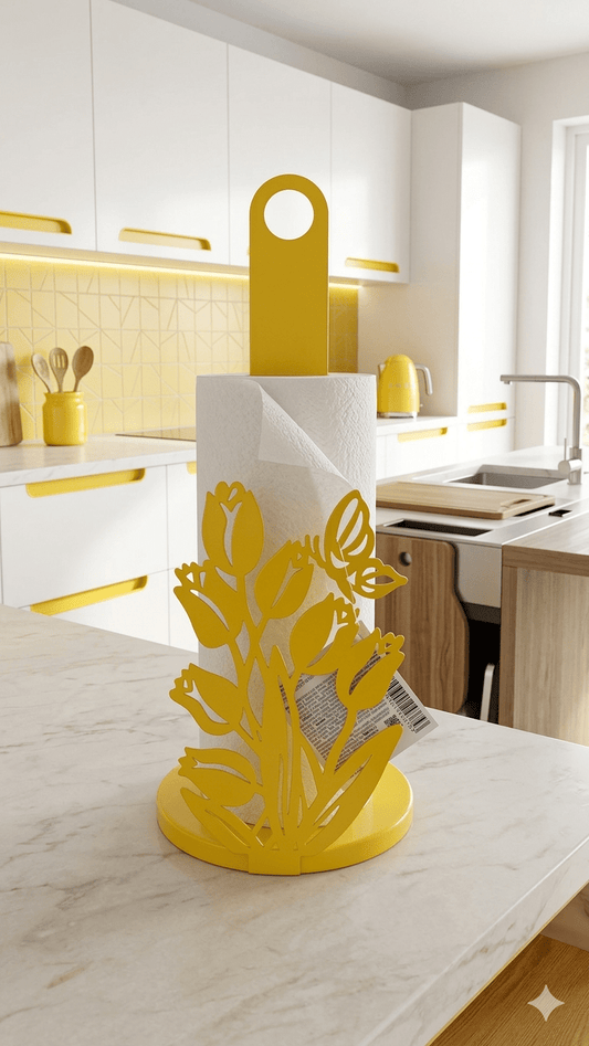 Portarotolo Cucina in Metallo Decorativo con Fiori - 3 Colori - Punto Casa