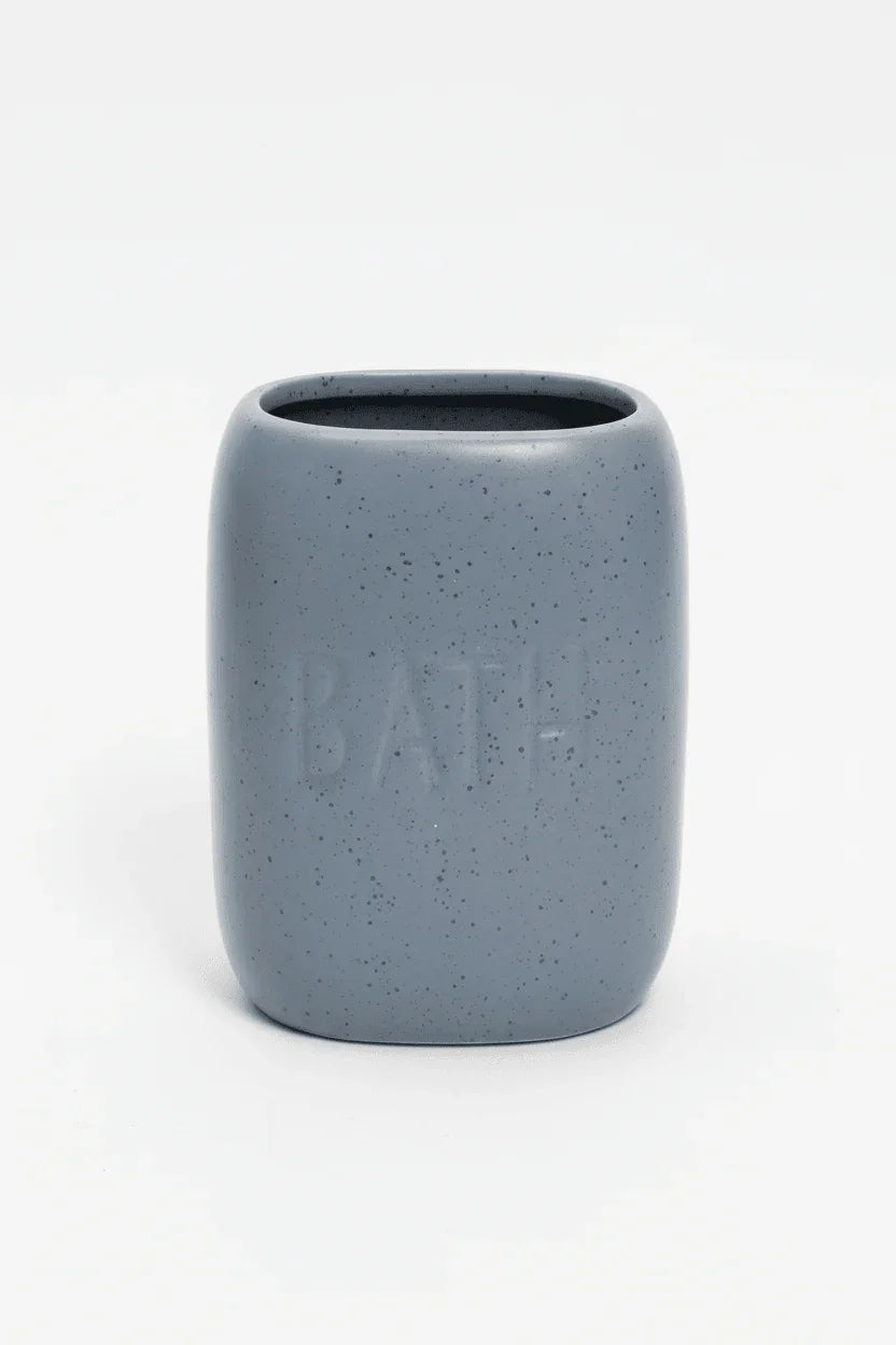 Portaspazzolini ceramica grigio con texture puntinata – accessorio bagno design contemporaneo