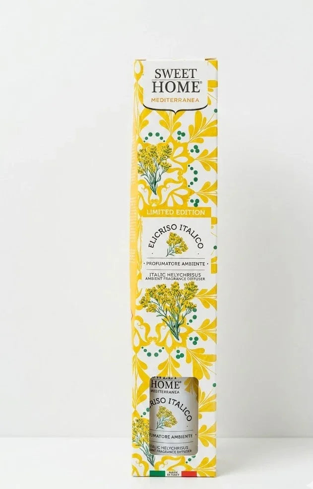Profumatore ambiente Elicriso Italiano Sweet Home Mediterranea, edizione limitata con design floreale giallo
