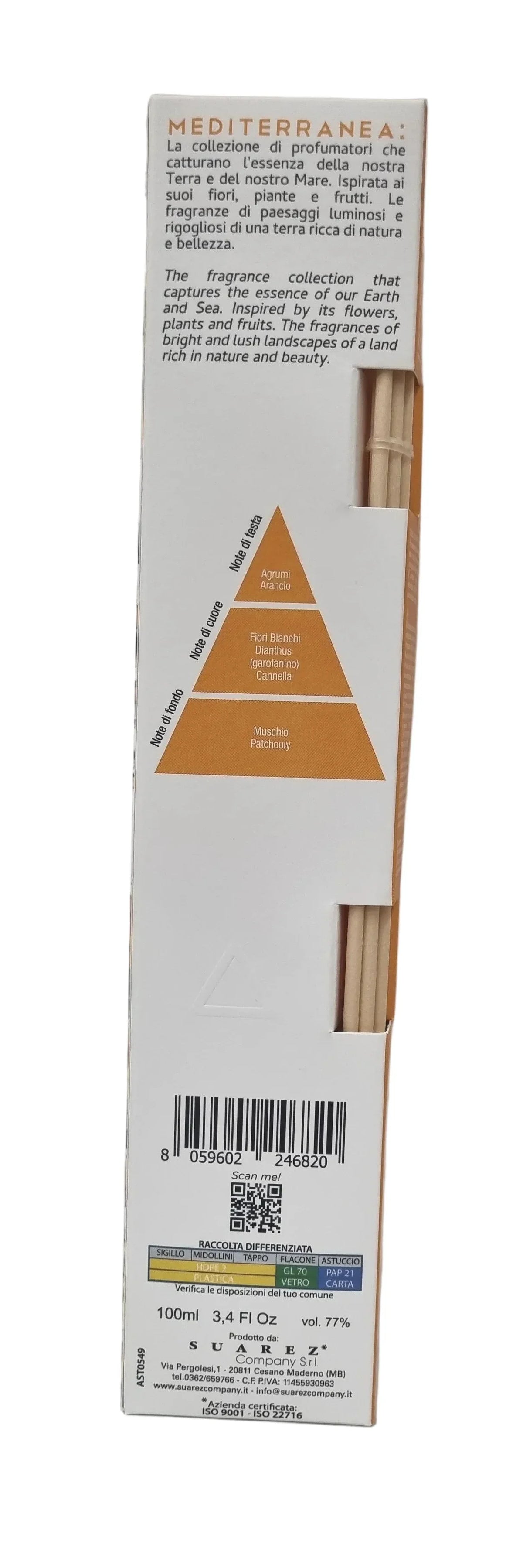 Diffusore profumato Mediterranea con note di agrumi, fiori bianchi e muschio, 100ml per ambienti eleganti