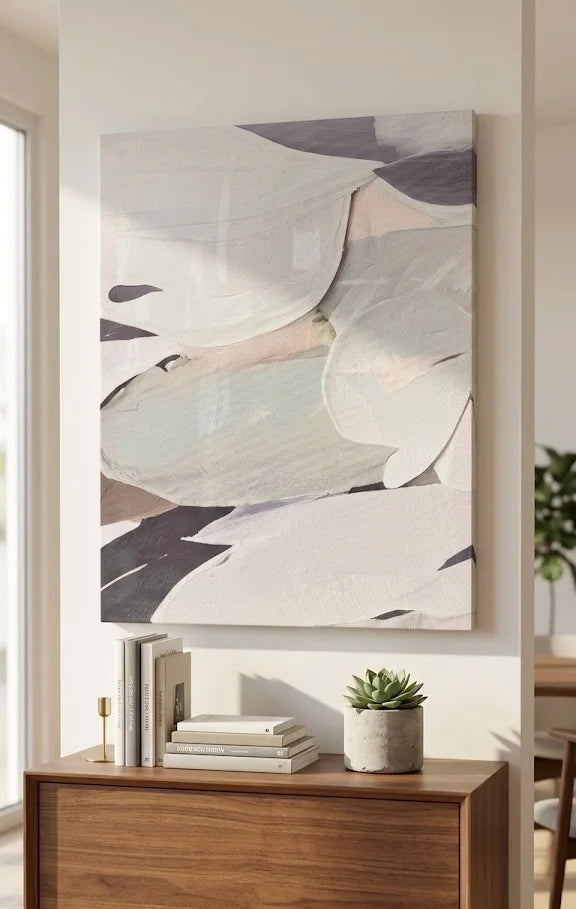 Quadro Astratto Moderno Bianco Grigio – Stampa su Tela 40x50 cm