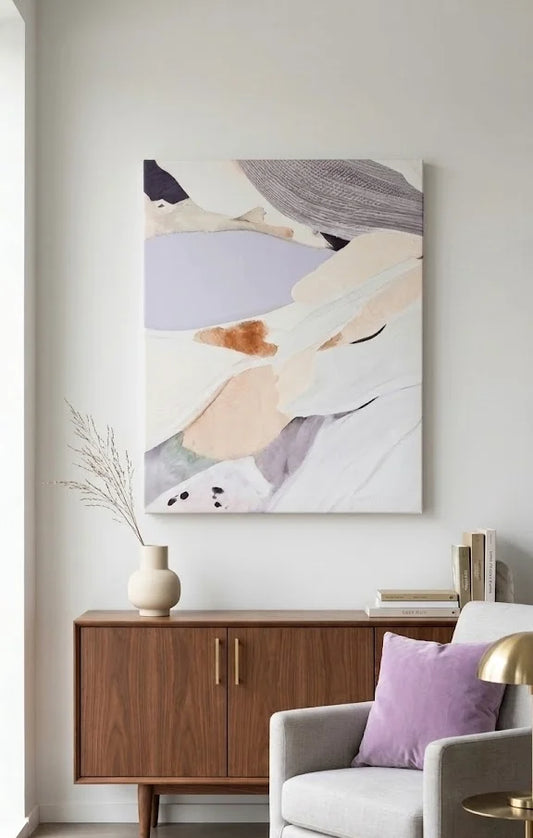 Quadro Astratto Moderno Bianco Lilla – Stampa su Tela 40x50 cm