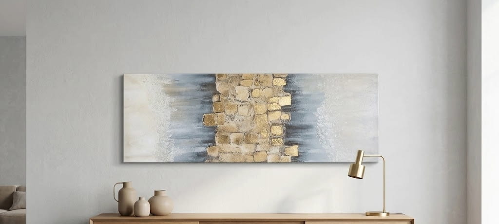 Quadro moderno astratto oro e grigio  - 90x30 cm
