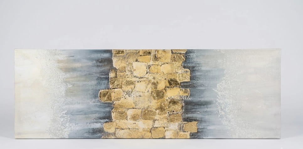 Quadro moderno astratto oro e grigio  - 90x30 cm