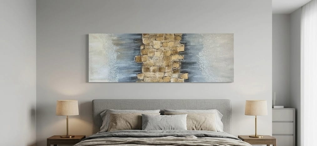 Quadro moderno astratto oro e grigio  - 90x30 cm