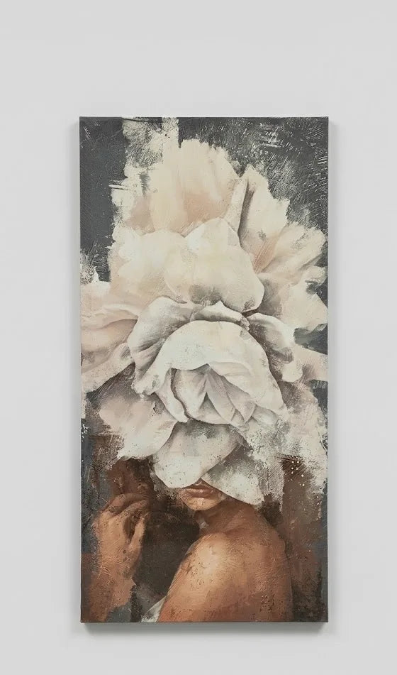Quadro moderno donna con fiore bianco  - 100x50 cm