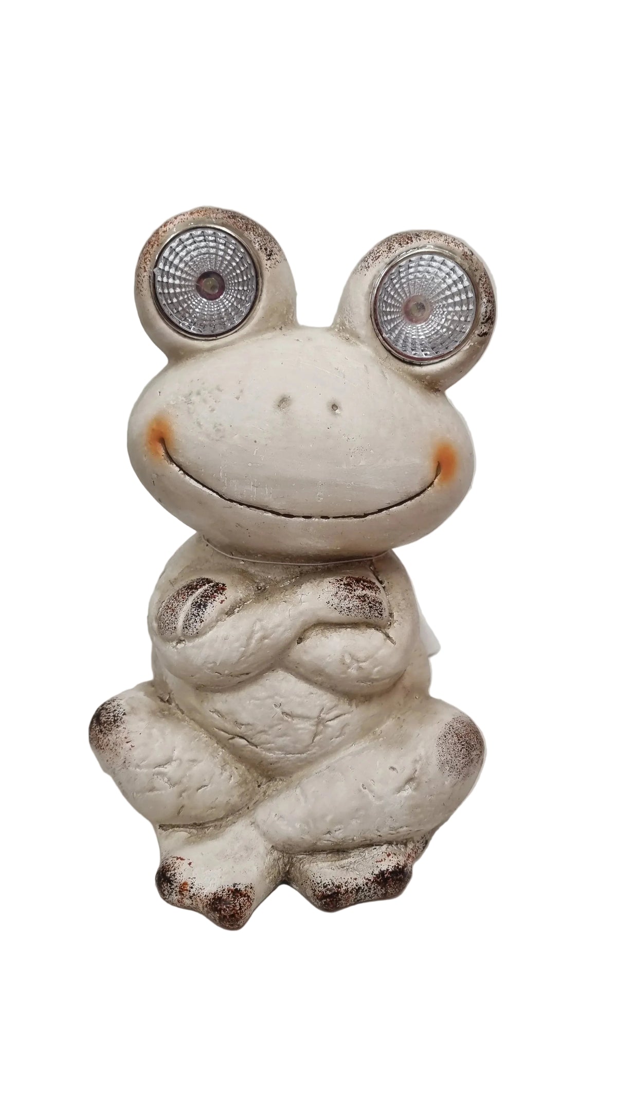 Rana decorativa con luci solari per giardino, design artistico e sorridente