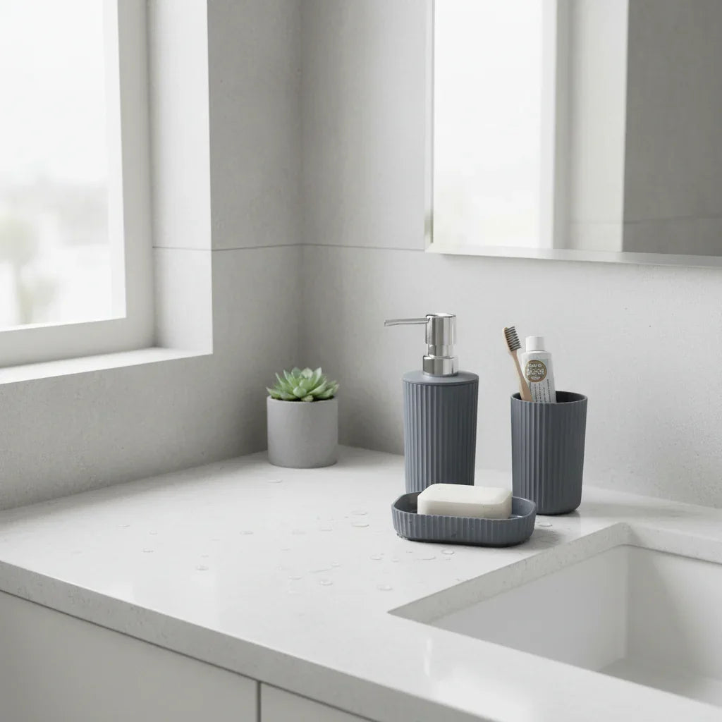 Set bagno 3 pezzi grigio in ambiente