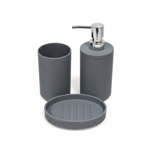 Set bagno 3 pezzi grigio sfondo bianco