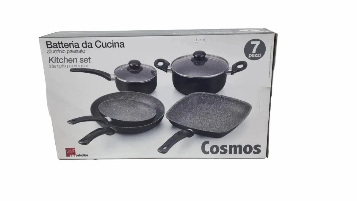 Set Batteria da Cucina 7 Pezzi – Alluminio Pressofuso con Rivestimento Antiaderente Effetto Marmo