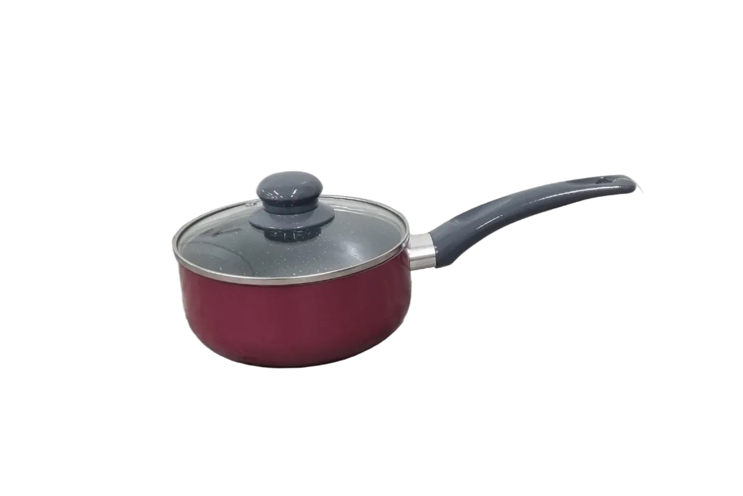 Pentola rossa con coperchio in vetro e manico grigio, articolo cucina pratico e moderno