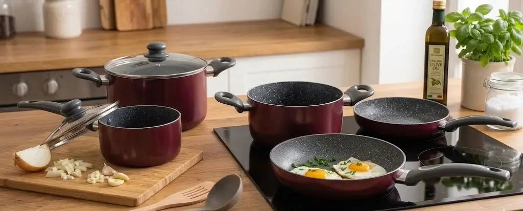 set 7 pentole cucina, contestualizzata in cucina 