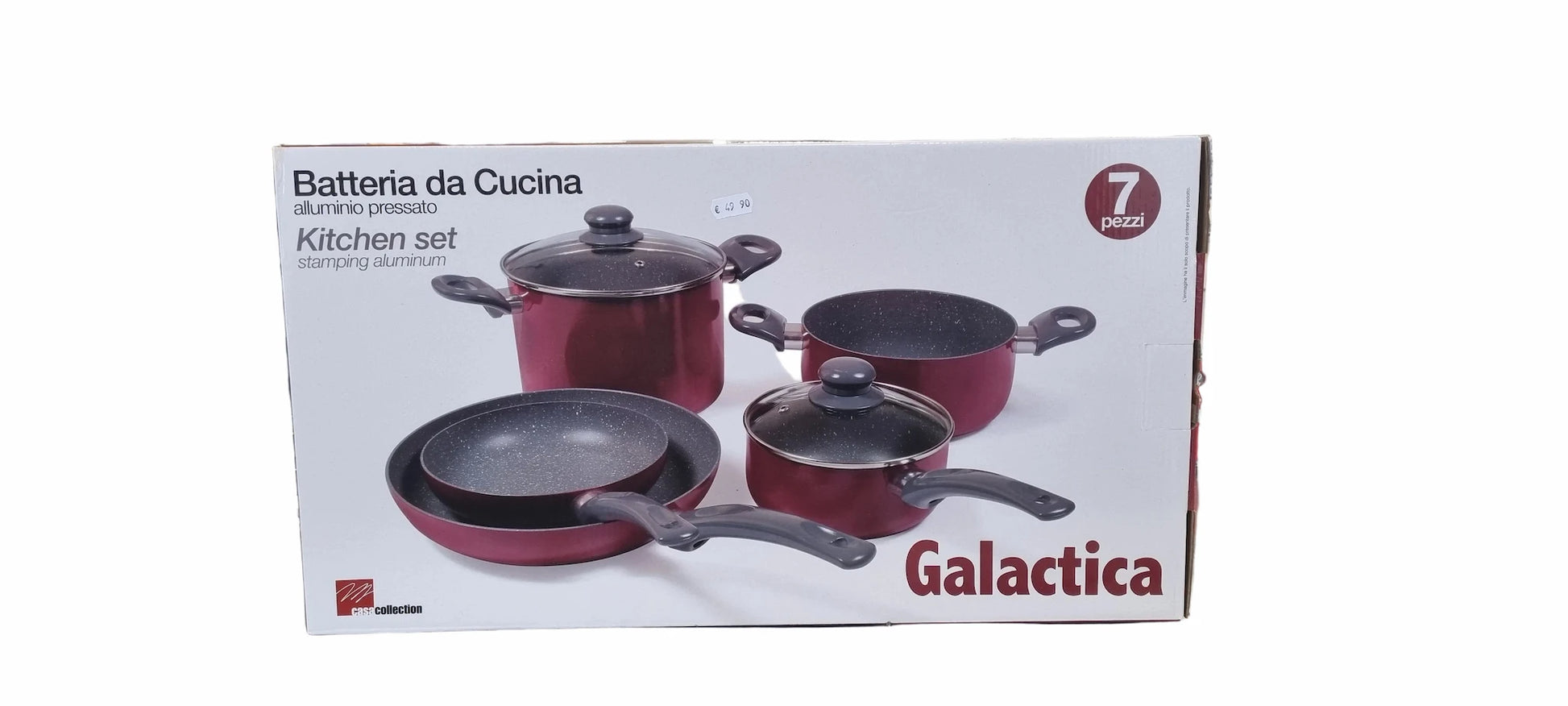 set 7 pentole per cucina, cosmos, alluminio pressato 