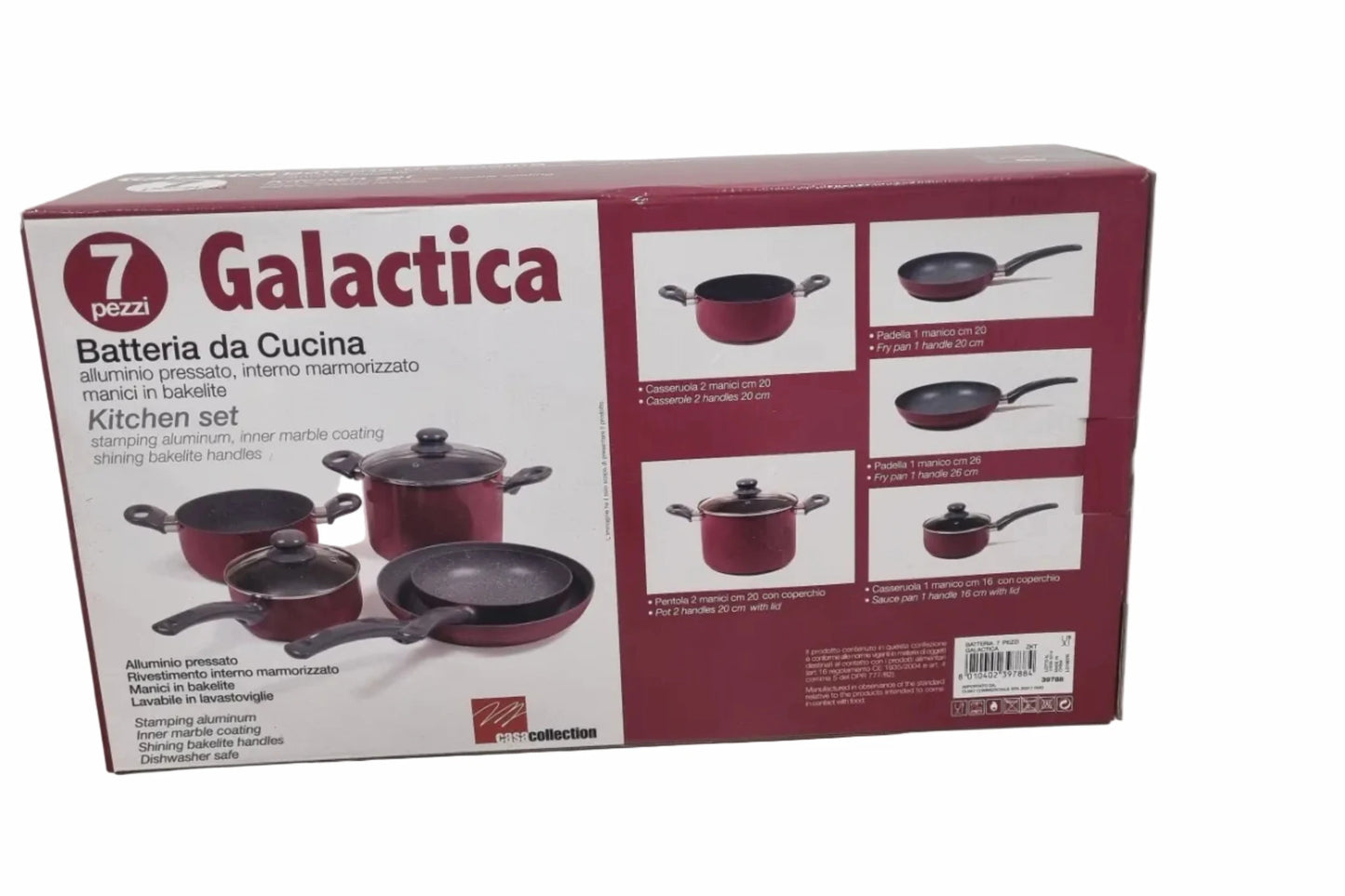 set 7 pentole per cucina, cosmos, alluminio pressato 