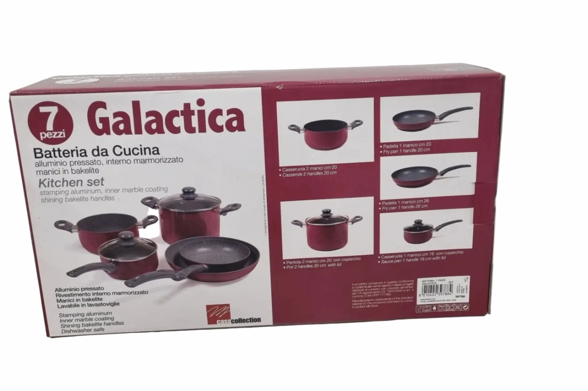 set 7 pentole per cucina, cosmos, alluminio pressato 