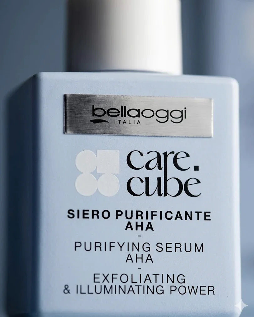 Siero purificante AHA Bella Oggi Italia, care.cube con potere esfoliante e illuminante