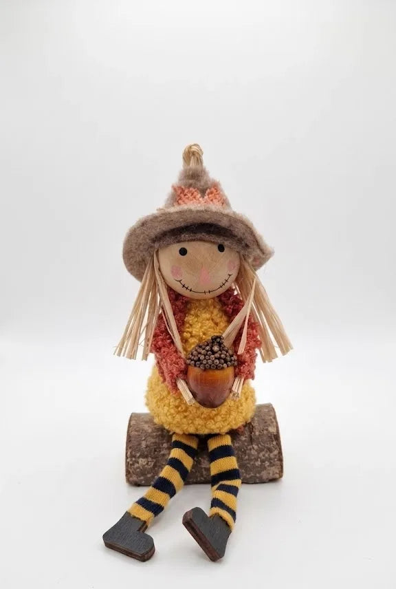 Spaventapasseri Decorativo Autunnale in Legno con Ghianda – 15x7x5 cm