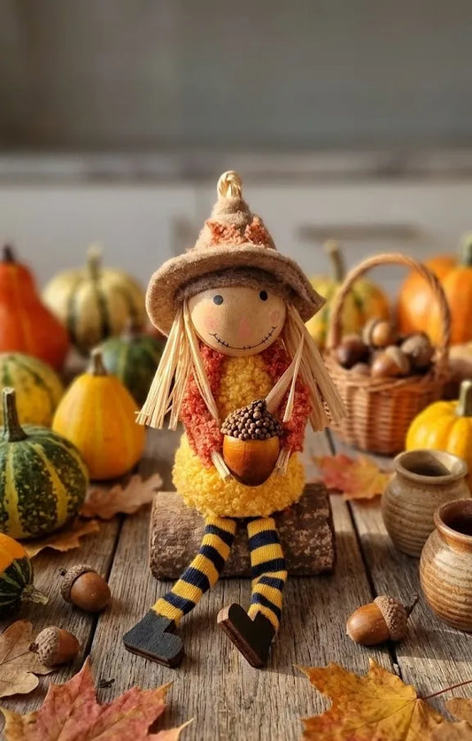 Spaventapasseri Decorativo Autunnale in Legno con Ghianda – 15x7x5 cm