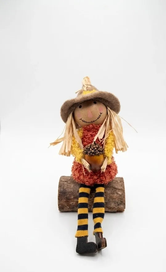 Spaventapasseri Decorativo Autunnale in Legno Gonna Arancione – 15x7x5 cm