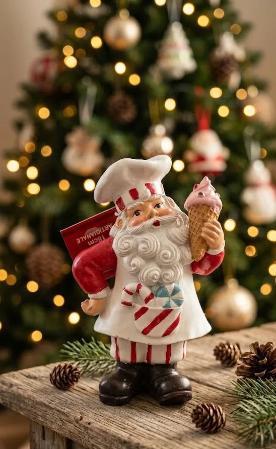 Statuina Babbo Natale Chef in Resina con Gelato - Punto Casa