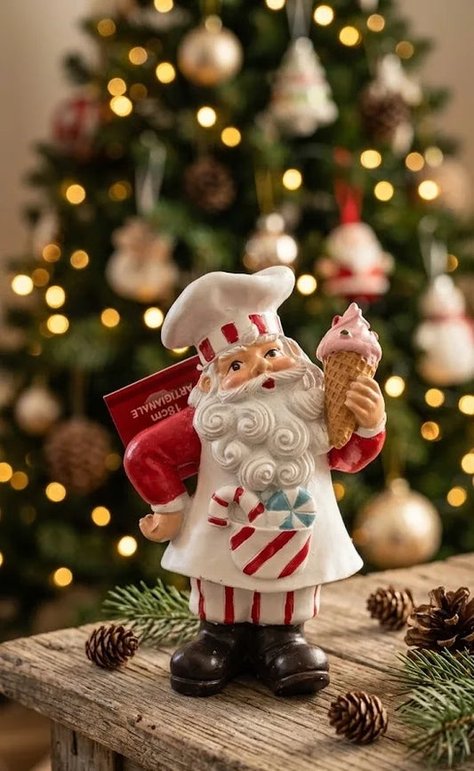 Statuina Babbo Natale Chef in Resina con Gelato - Punto Casa