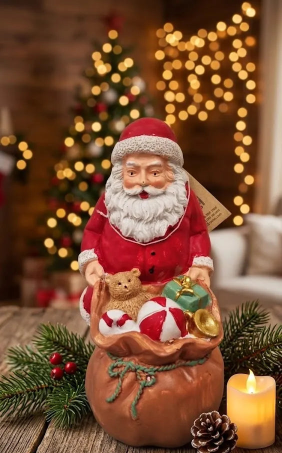 Statuina Babbo Natale in Resina con Sacco dei Doni – 14 cm - Punto Casa