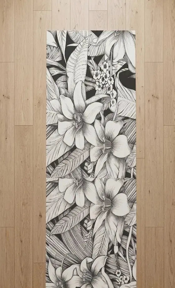 Tappeto Fiori Bianco e Nero al Taglio in PVC