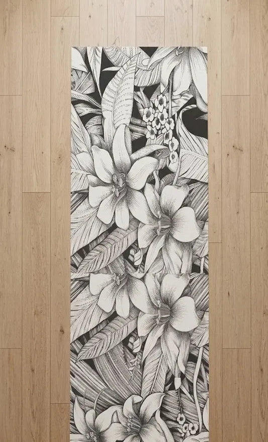 Tappeto Fiori Bianco e Nero al Taglio in PVC