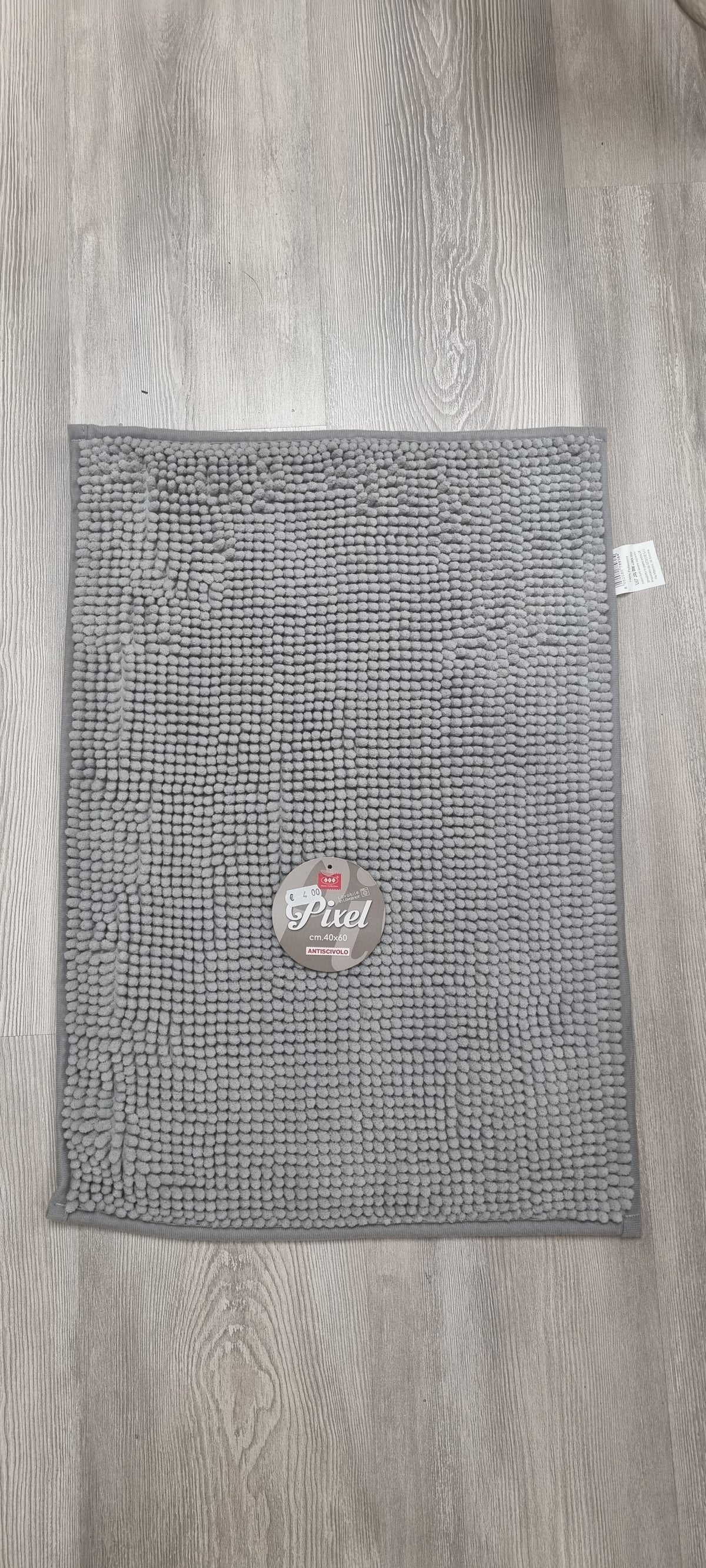 Tappeto bagno grigio Pixel 40x60 cm, antiscivolo, in microfibra, per bagno e cucina