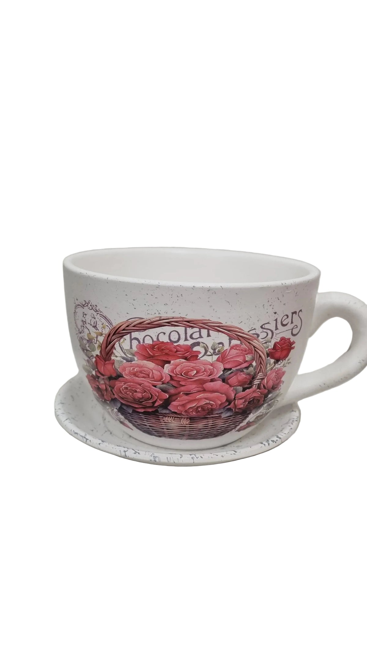 Tazza decorata con rose e cestino, stile vintage per cucina o bagno