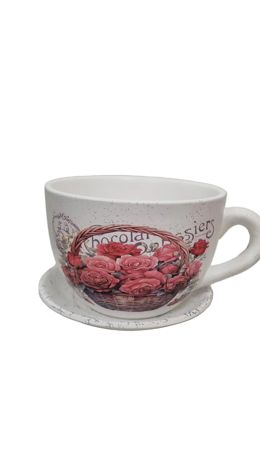 Tazza decorata con rose e cestino, stile vintage per cucina o bagno