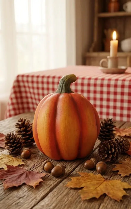 Zucca in Ceramica Decorativa Autunnale – Arancione con Gambo Verde