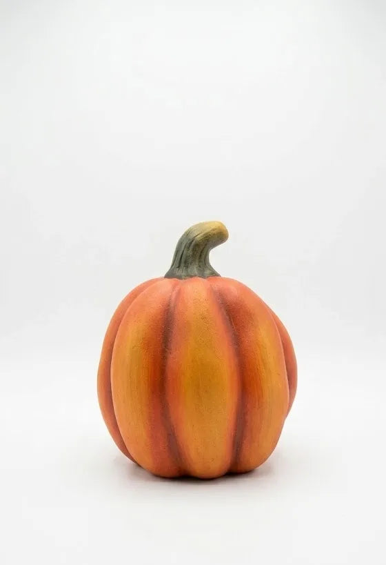 Zucca in Ceramica Decorativa Autunnale – Arancione con Gambo Verde