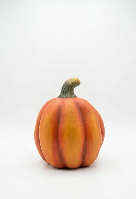 Zucca in Ceramica Decorativa Autunnale – Arancione con Gambo Verde