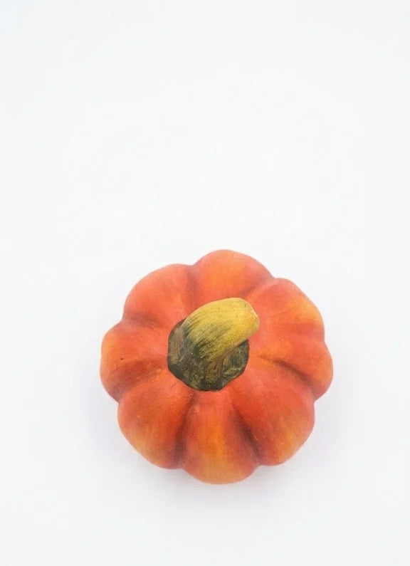 Zucca in Ceramica Decorativa Autunnale – Arancione con Gambo Verde