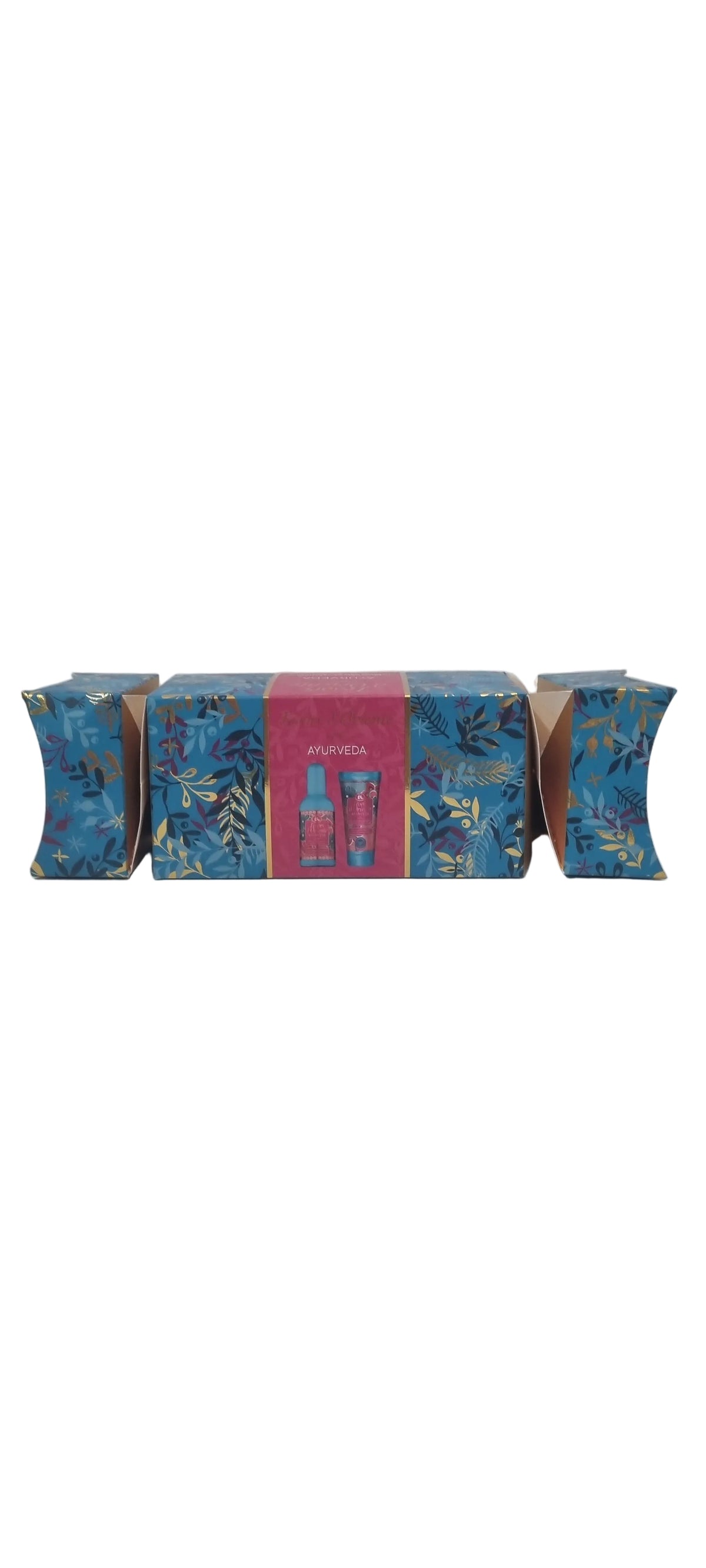 Confezione regalo Ayurveda con prodotti corpo in scatola decorata floreale blu