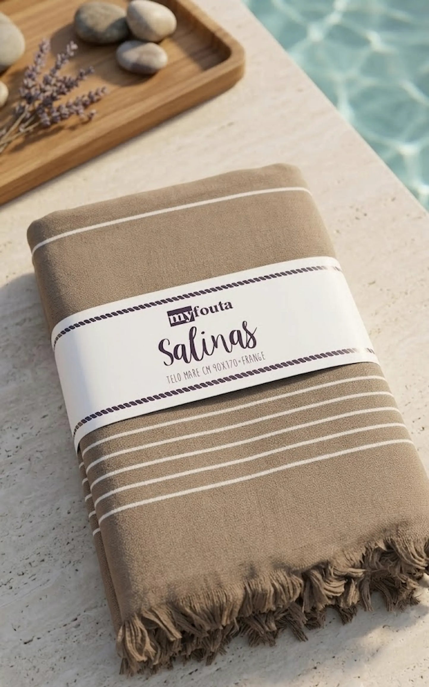 Telo mare fouta Salinas tortora 90x170 cm con frange – 95% cotone