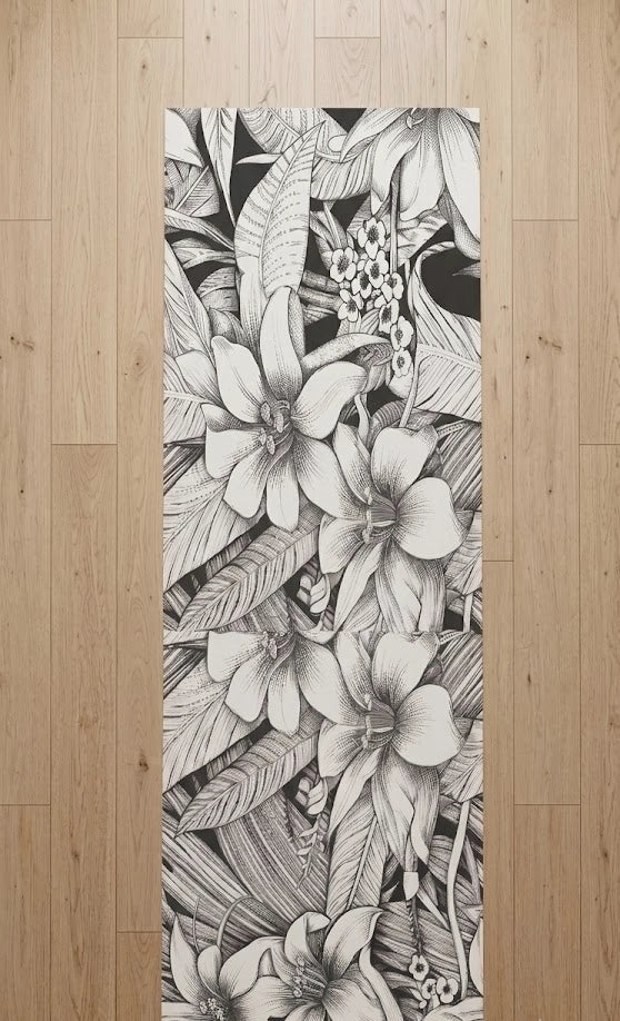 Tappeto Fiori Bianco e Nero al Taglio in PVC
