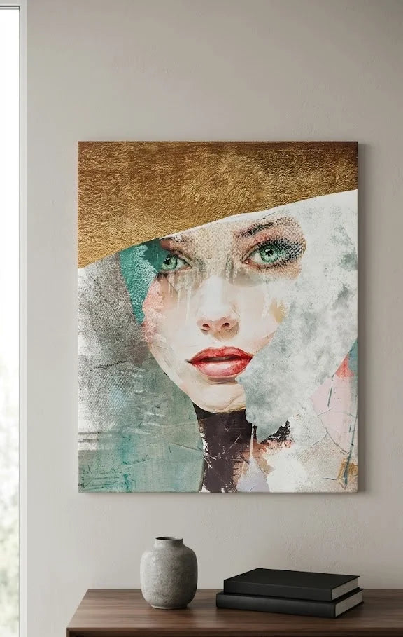 Quadro Ritratto Donna Occhi Verdi Oro – Stampa su Tela 40x50 cm