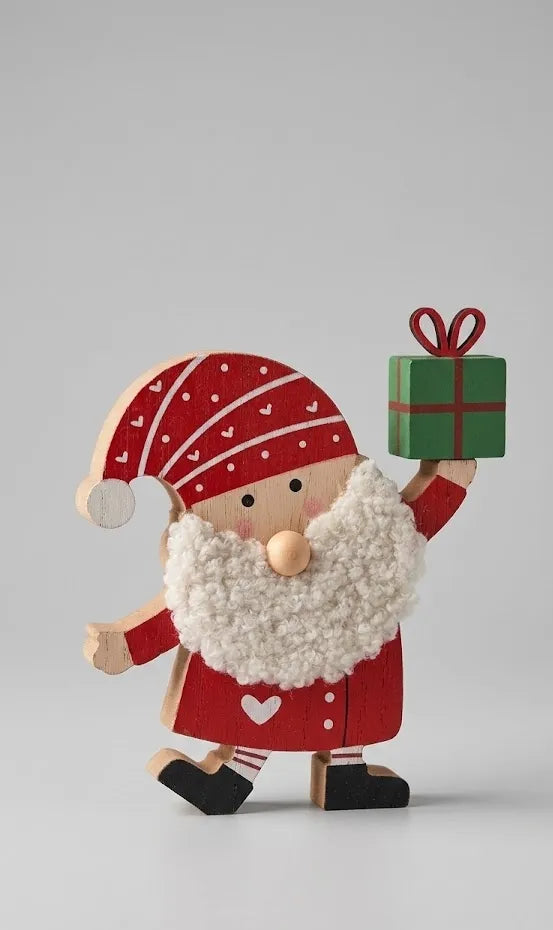 Babbo Natale in Legno con Pacco Regalo – Statuina Natalizia 16 cm