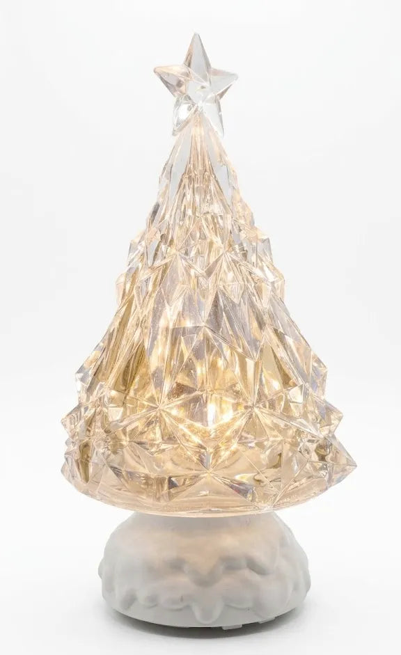 Albero di Natale in Vetro Rotante con Luce LED Bianco Caldo 26 cm