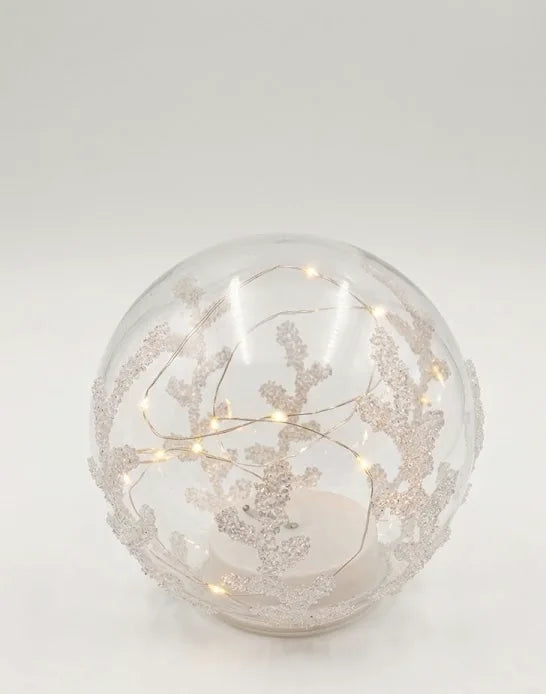 Sfera Decorativa in Vetro con Perline Dorate e Luci LED – Natale