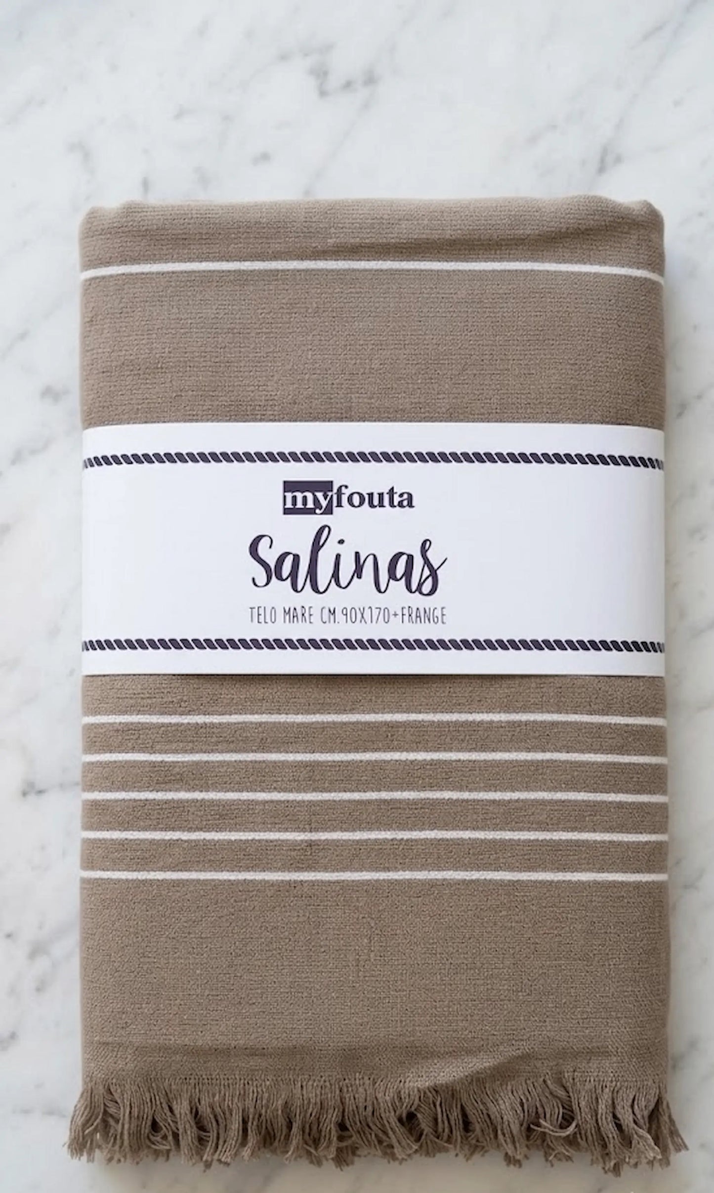 Telo mare fouta Salinas tortora 90x170 cm con frange – 95% cotone