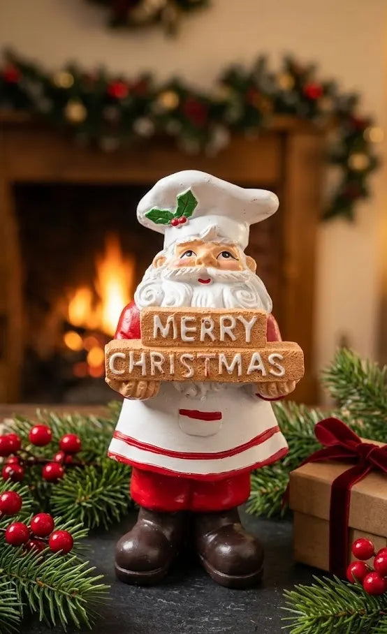 Babbo Natale Chef in Resina 15 cm – Statuina Natalizia Decorativa
