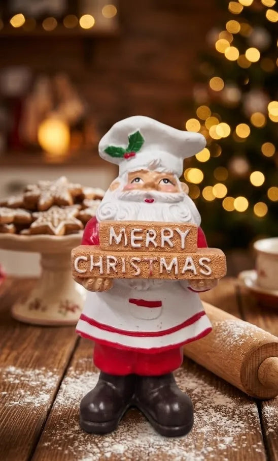 Babbo Natale Chef in Resina 15 cm – Statuina Natalizia Decorativa