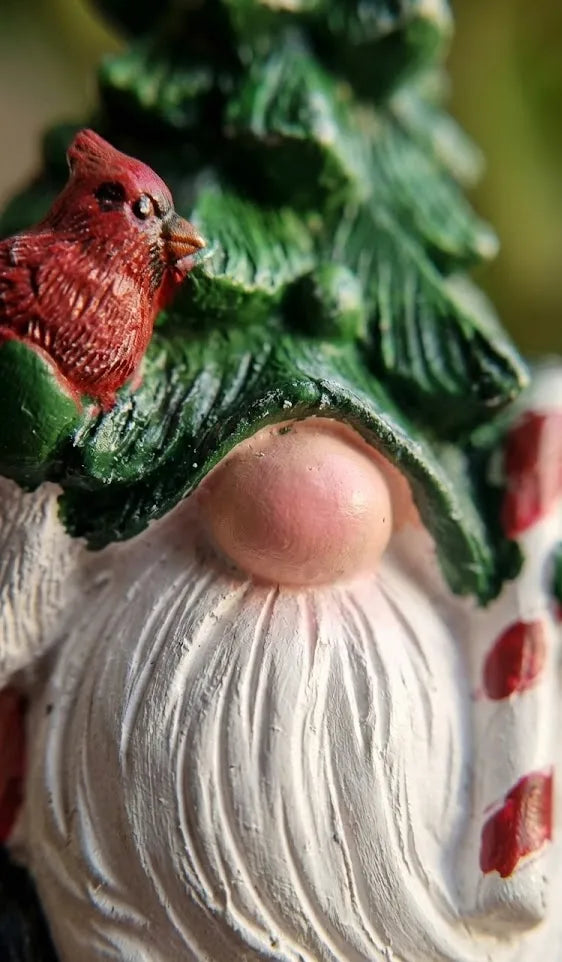 Gnomo Natalizio con Uccellino Rosso – Statuina in Resina