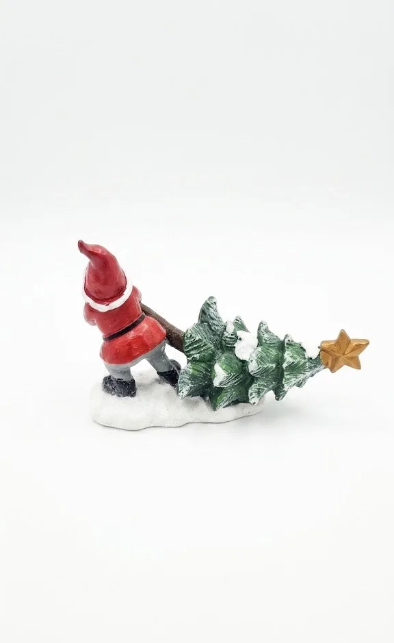Gnomo di Natale con Albero in Resina – Statuina Decorativa 15 cm
