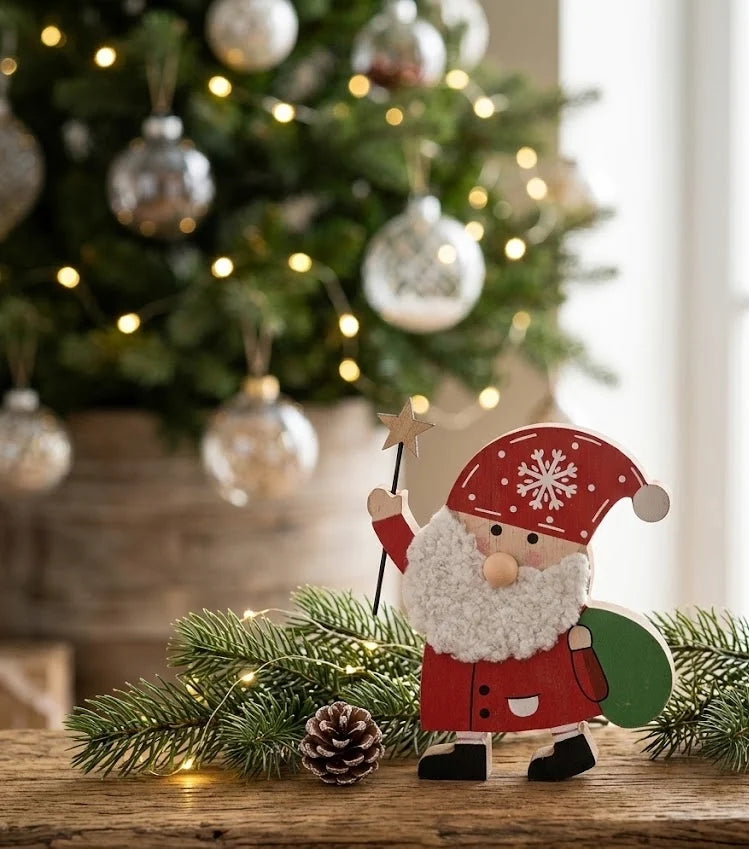 Babbo Natale in Legno con Stella – Statuina Natalizia 14 cm