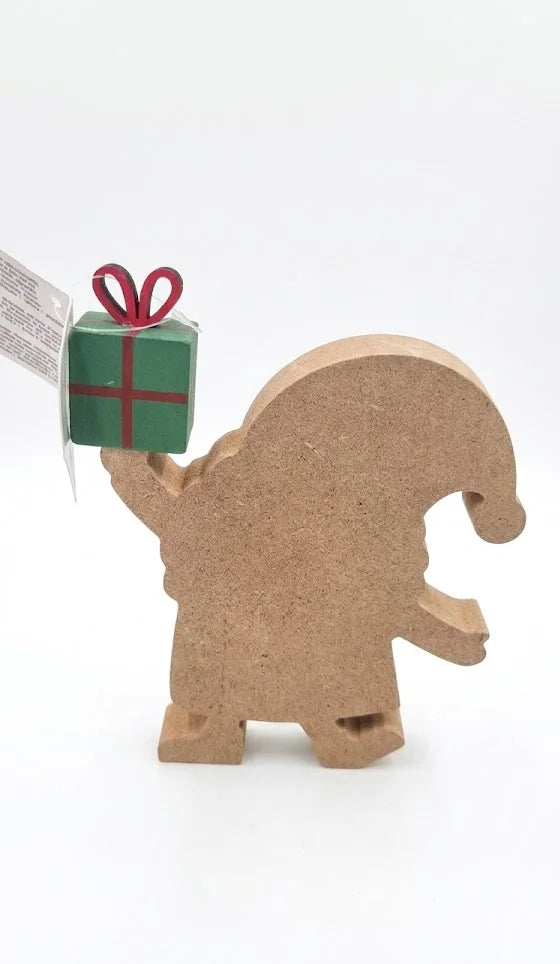 Babbo Natale in Legno con Pacco Regalo – Statuina Natalizia 16 cm
