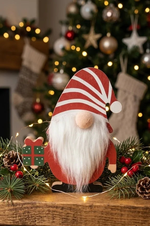 Gnomo di Natale in Legno con Barba – Decorazione Natalizia